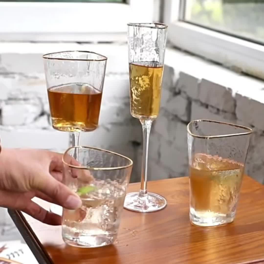 Elegant 5.54oz Champagne Flute with Gold-Plated Heart Design - Crystal Clear Glass, Colorful Rim, Perfect for Bars, Home & Parties