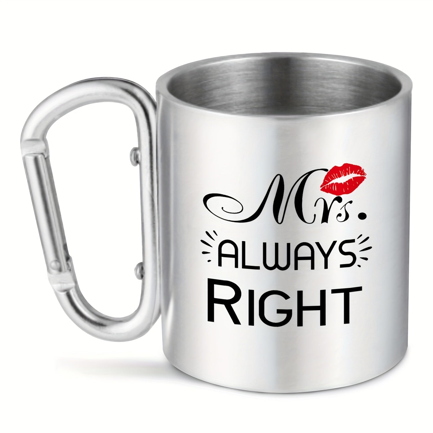 Mr. Right & Mrs. Always Right" 11oz Stainless Steel Coffee Mug - Reusable, BPA-Free Metal Cup with Handle for Couples - Perfect Gift for Anniversary, Valentine's Day, Birthday, Christmas