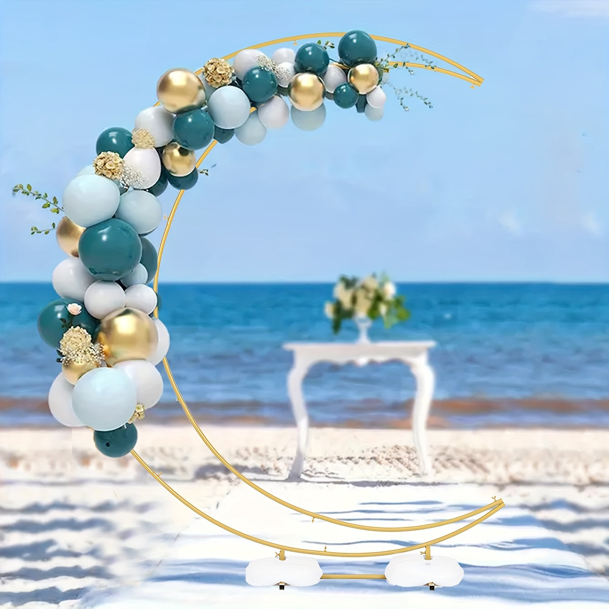 Golden Wedding Arch Stand - Heavy-Duty Metal Half-Crescent Moon Backdrop with Stable Base, Golden Ceremony Arch for Wedding, Birthday, Party Decorations - Indoor/Outdoor Event Decoration Stand, Romantic Event Decor, Sophistic