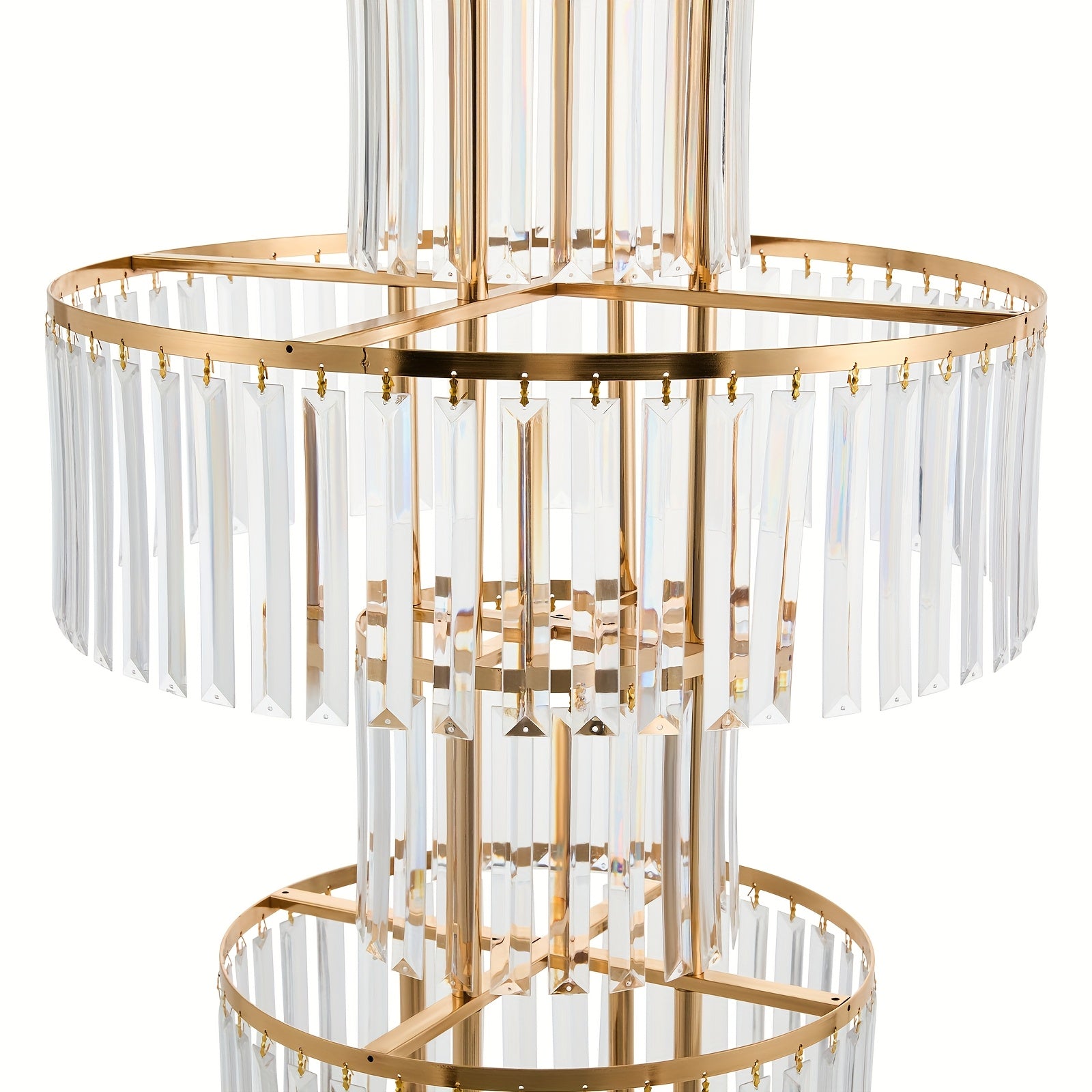 [2D Flat] 5-Tier Golden Wedding Flower Stand with Clear Acrylic Tiers - Elegant Round Centerpiece for Parties, Birthdays, and Events - 110cm Height, Square Base, Easy Assembly Required, Wedding Decorations