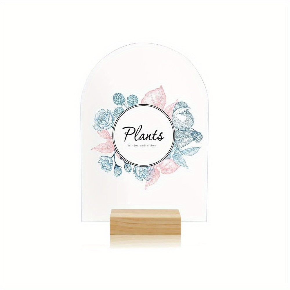 20 Elegant Arched Acrylic Signs with Wooden Stands- 10.16x15.24cm Transparent Plates for Table Numbers, Event Signs.