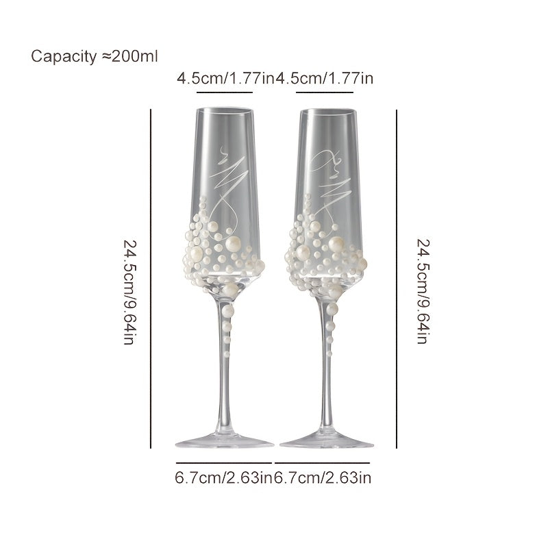 2pcs Elegant Wedding Crystal Glass Champagne Glasses Pearl Golden Letters Suitable for Wedding Festival Gifts Family Gatherings Valentine'S Day Christmas Thanksgiving Boyfriend And Girlfriend Special Occasion Gifts Crystal Gl