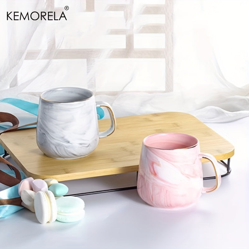 KEMORELA 13.5oz Marble Pattern Ceramic Coffee Cup with Golden Rim - Large, Reusable & Dishwasher Safe for Oatmeal, Milk, Juice & More - Perfect Holiday Gift, KEMORELA