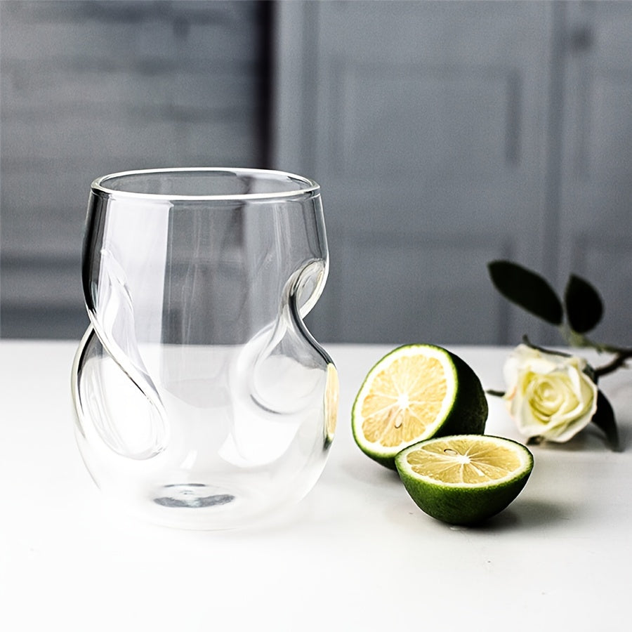 [Popular Choice] 1pc Elegant Japanese-Inspired Creative Cocktail Glass - Reusable, Insulated Twisted Design Clear Glass Cup for Whiskey, Beer, Tea & More - Perfect for Home Bar Entertaining