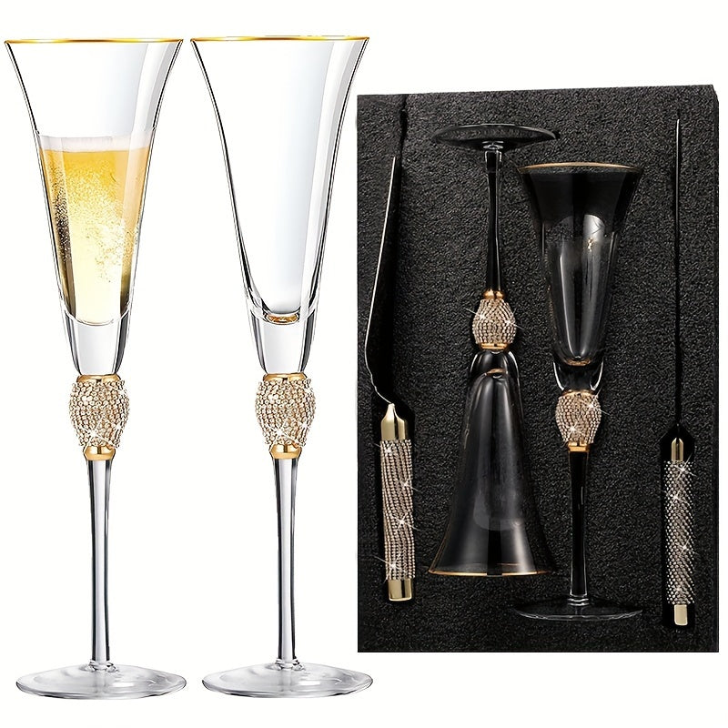 4Pcs/Set,Wedding Champagne Flutes And Cake Knife Server Set, Champagne Flutes Glasses Mr And Mrs Gifts, Cake Cutting Set For Wedding, Bride And Groom Toasting Glasses, Wedding Reception Supplies,for Couple Anniversary Bride S