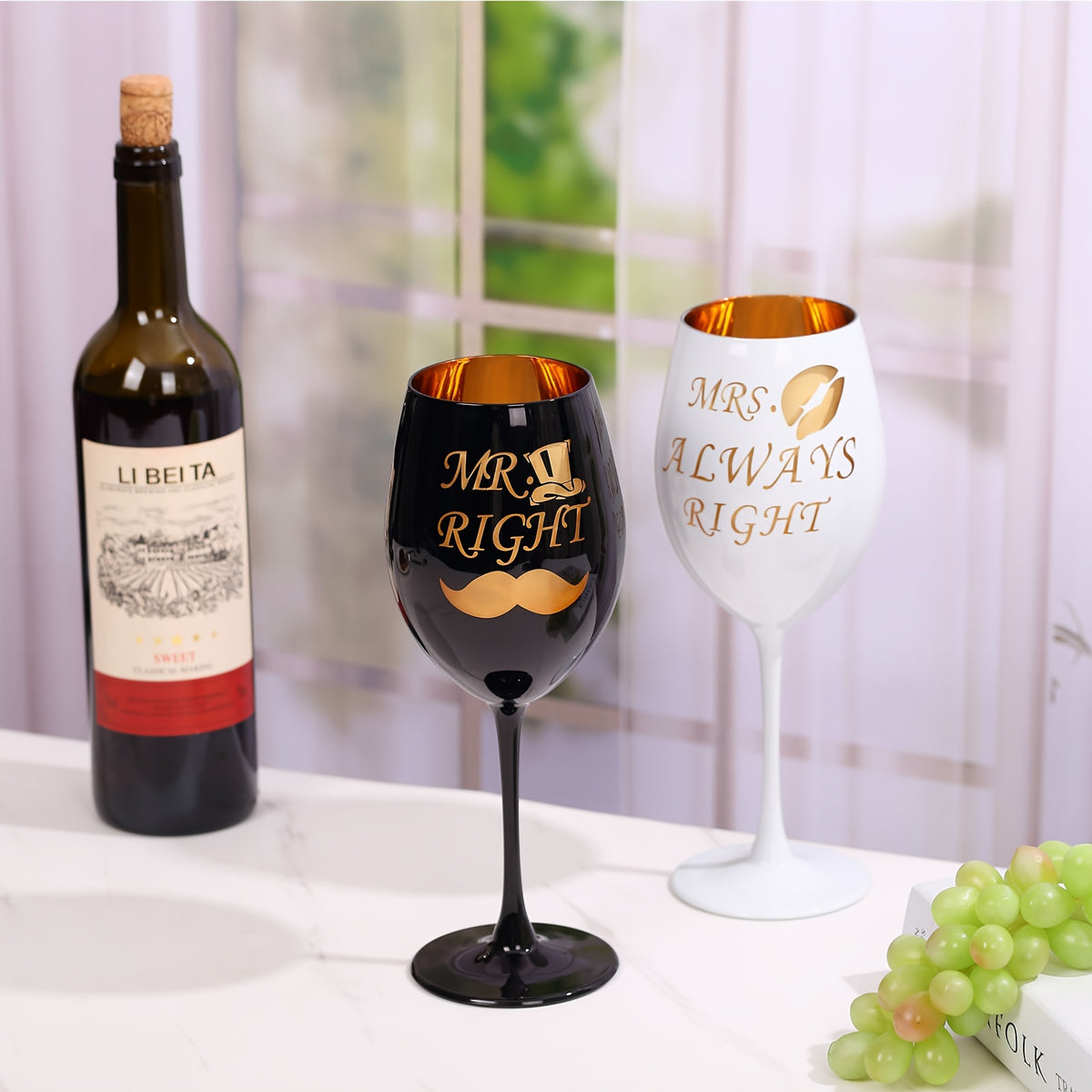 Mr & Mrs Engraved Wine Glasses - Perfect for Couples, Bridal Showers, Weddings & Anniversaries - Elegant Goblets with Stems, Handwash Only, Reusable Glass
