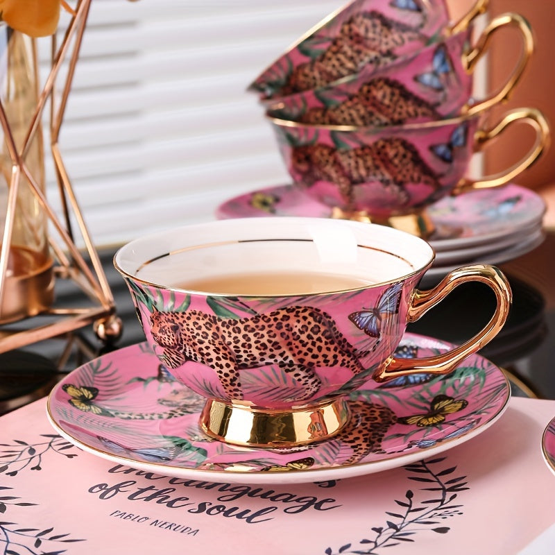 Luxury Vintage Bone China Tea Set - 7oz Coffee Cup, Saucer & Spoon, Lead-Free, Insulated, Non-Slip Grip, Perfect for Afternoon Tea & Special Occasions