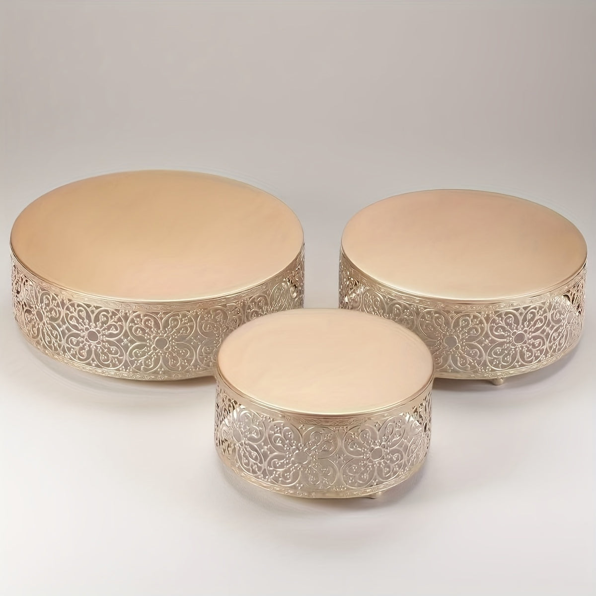 3-Piece Champagne Gold Wedding Display Stand - Reusable Anniversary Party Decoration Tray