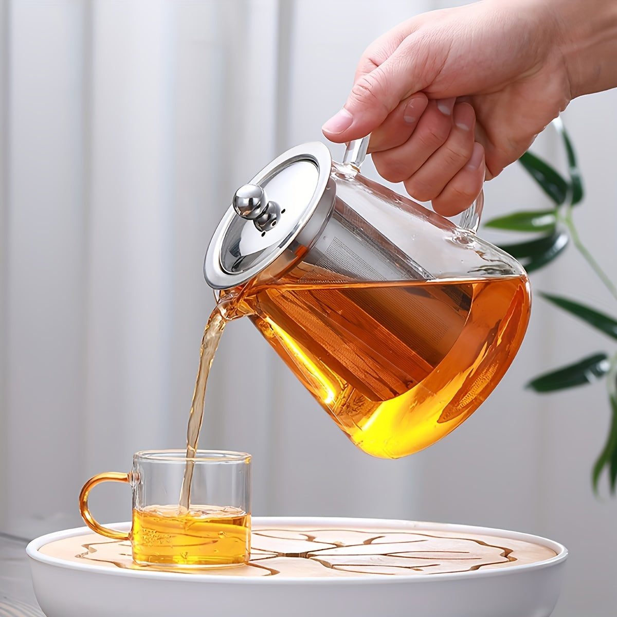 1pc, Glass Teapot, 550ml/750ml/950ml/1300ml Heat Resistant Glass Tea Pot, Summer Winter Drinkware