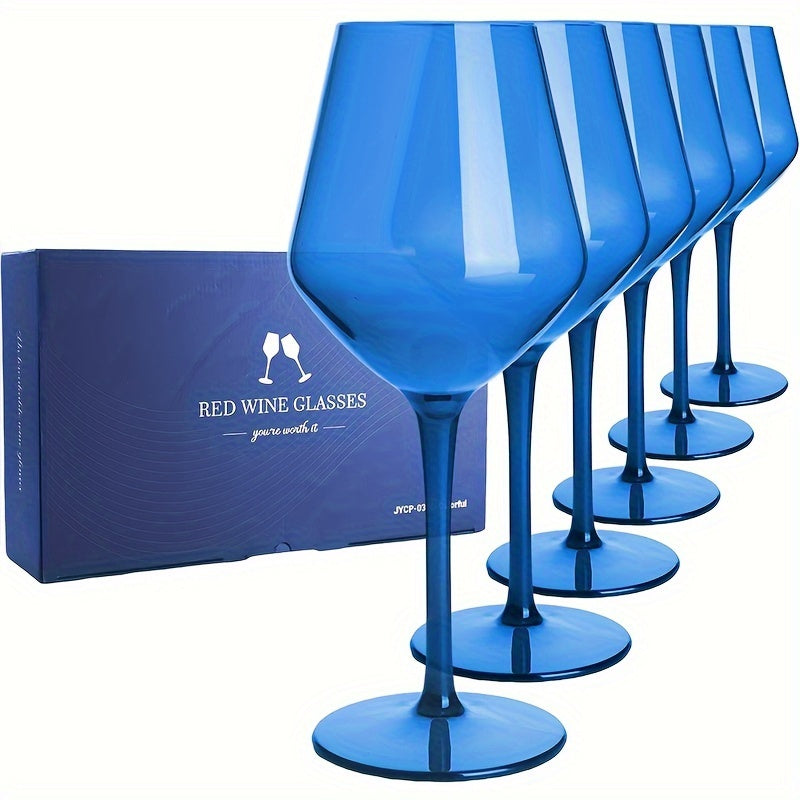 6pcs Colorful Unbreakable Wine Glass Set, 15oz Tritan Plastic Goblets with Long Stems - Dishwasher Safe, Perfect for Parties, Weddings & Outdoor Events