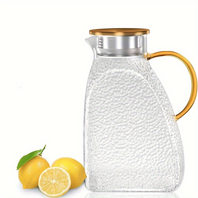 60oz Glass Pitcher with Lid & Spout - Reusable, High-Quality Beverage Jug for Hot/Cold Drinks - Perfect for Iced Tea, Juice, Coffee, Milk - Ideal for Home, Parties, and Hotel Use