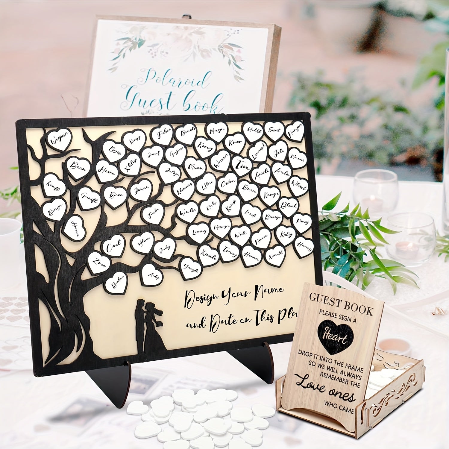 1set Wedding Guest Book Alternative, Guest Book Wedding Reception with Wooden Hearts Guest Book Signs