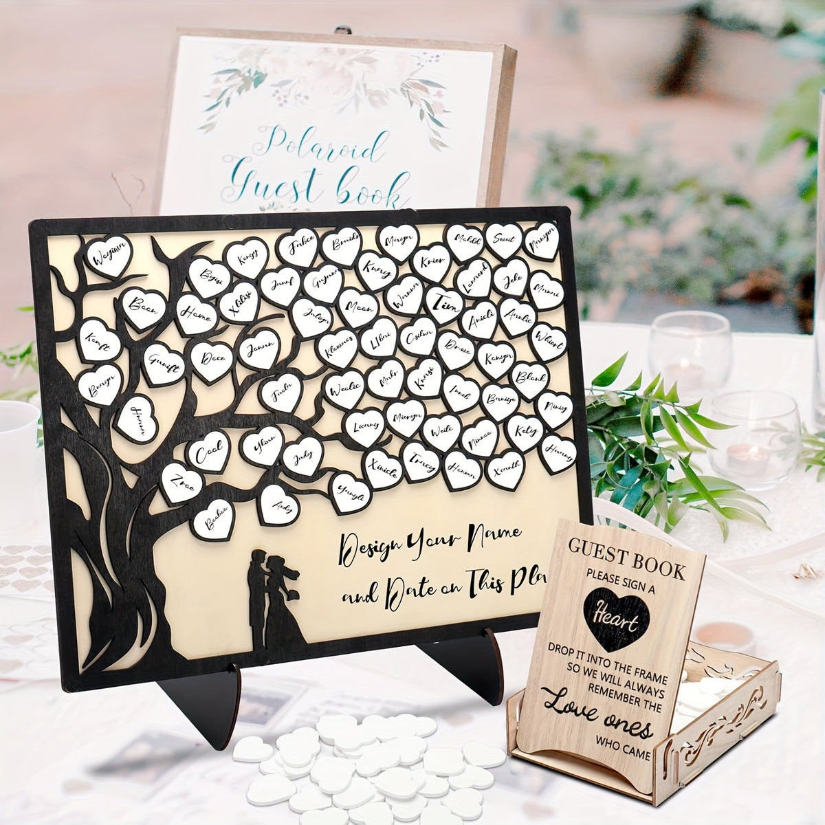 1set Wedding Guest Book Alternative, Guest Book Wedding Reception with Wooden Hearts Guest Book Signs
