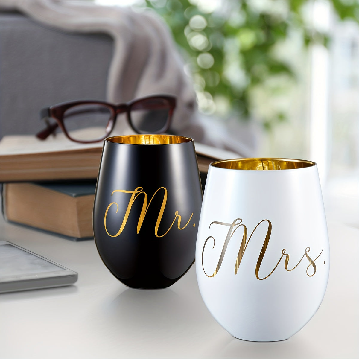 Mr & Mrs Engraved Wine Glasses - Perfect for Weddings, Engagements, Bridal Showers | Lead-Free Glass, Reusable, Handwash Only, Gifts for The Groom And Bride