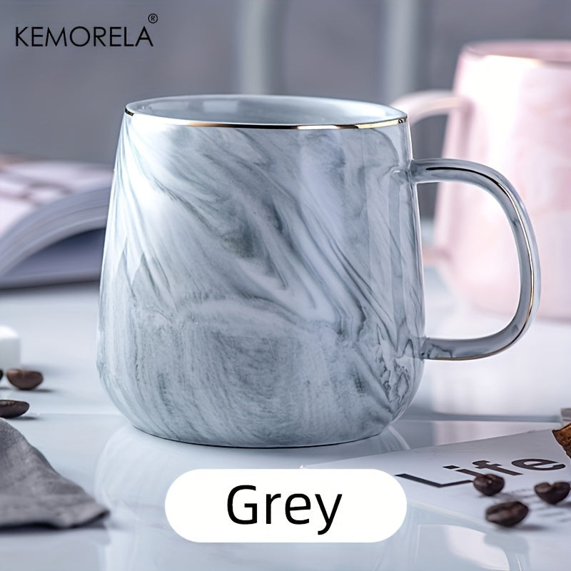 KEMORELA 13.5oz Marble Pattern Ceramic Coffee Cup with Golden Rim - Large, Reusable & Dishwasher Safe for Oatmeal, Milk, Juice & More - Perfect Holiday Gift, KEMORELA