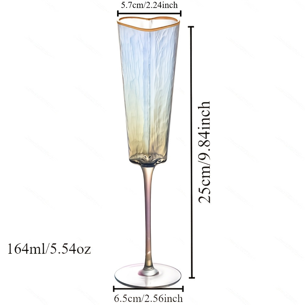 Elegant 5.54oz Champagne Flute with Gold-Plated Heart Design - Crystal Clear Glass, Colorful Rim, Perfect for Bars, Home & Parties