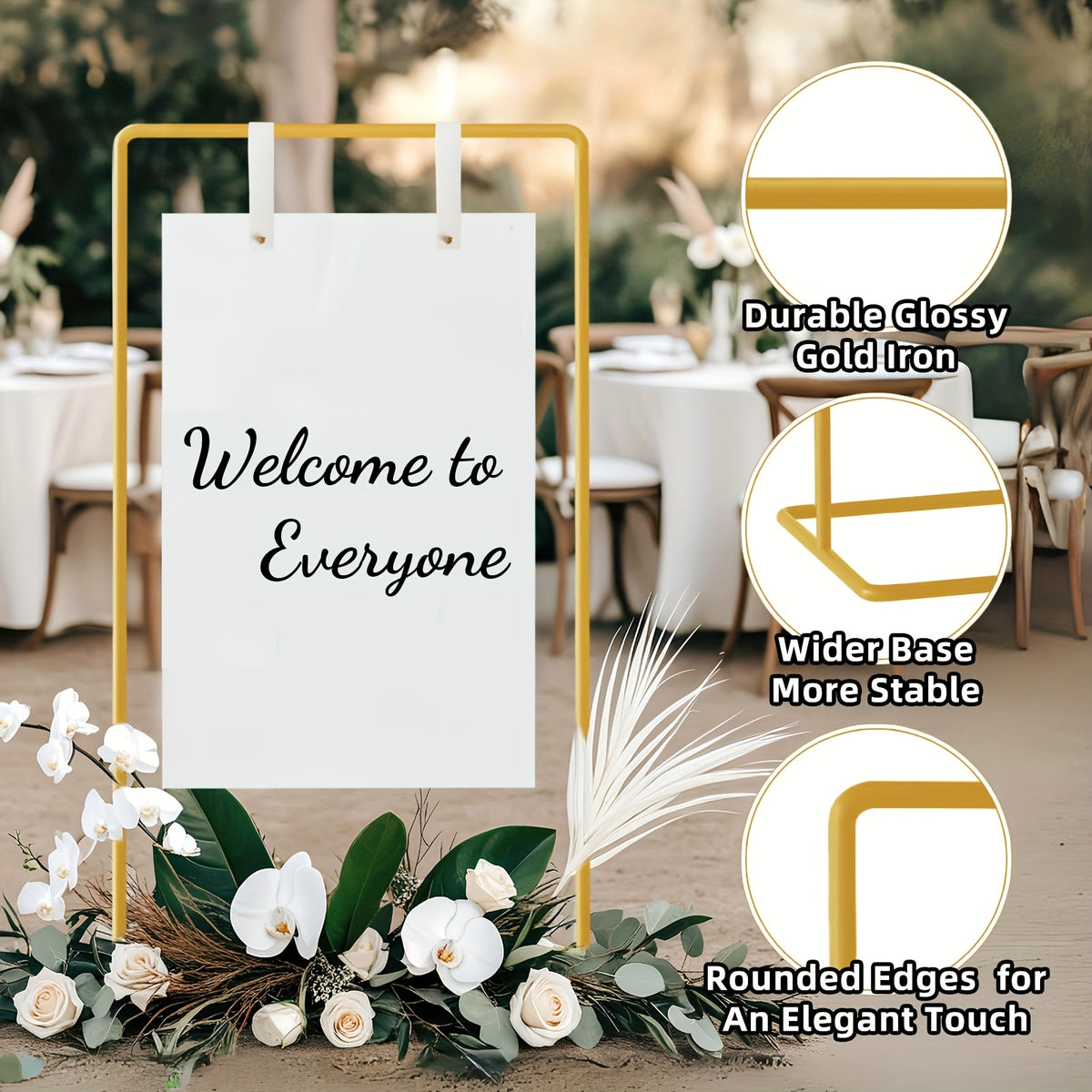 Metal Wedding Sign Holder - Heavy Duty Welcome Stand with Removable Sign, 172.72x76.2x50.8 cm, Contemporary Design for Weddings, Birthdays, Events, and Display Stands, Flower and Poster Not Included, Wedding Decorations