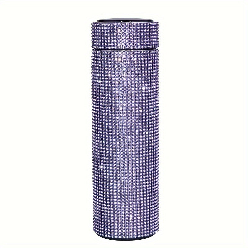 1pc, Sparkling Studded Vacuum Flask, 16oz/480ml Stainless Steel Insulated Water Bottles, Travel Thermal Cups, For Hot And Cold Beverages, Summer Winter Drinkware, Gifts