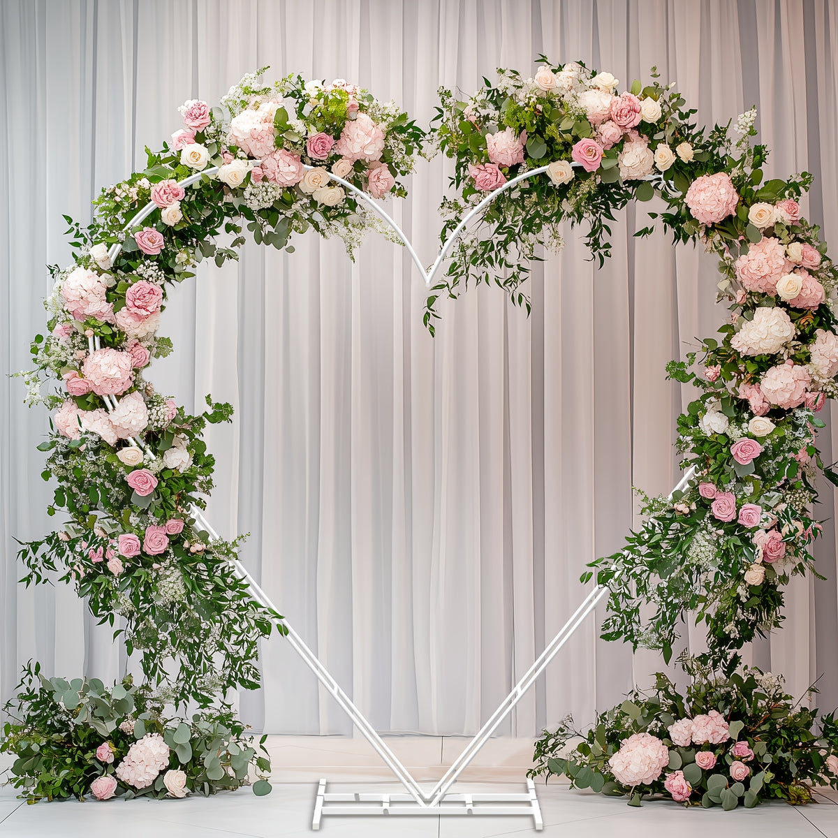 White Heart-Shaped Wedding Arch Backdrop Stand - Heavy-Duty Metal Double-Layer Freestanding Flower Balloon Arbor with Sturdy Base for Outdoor/ Weddings, Proposals, Bridal Showers - Easy Assembly, Portable Wedding Arch for Cer