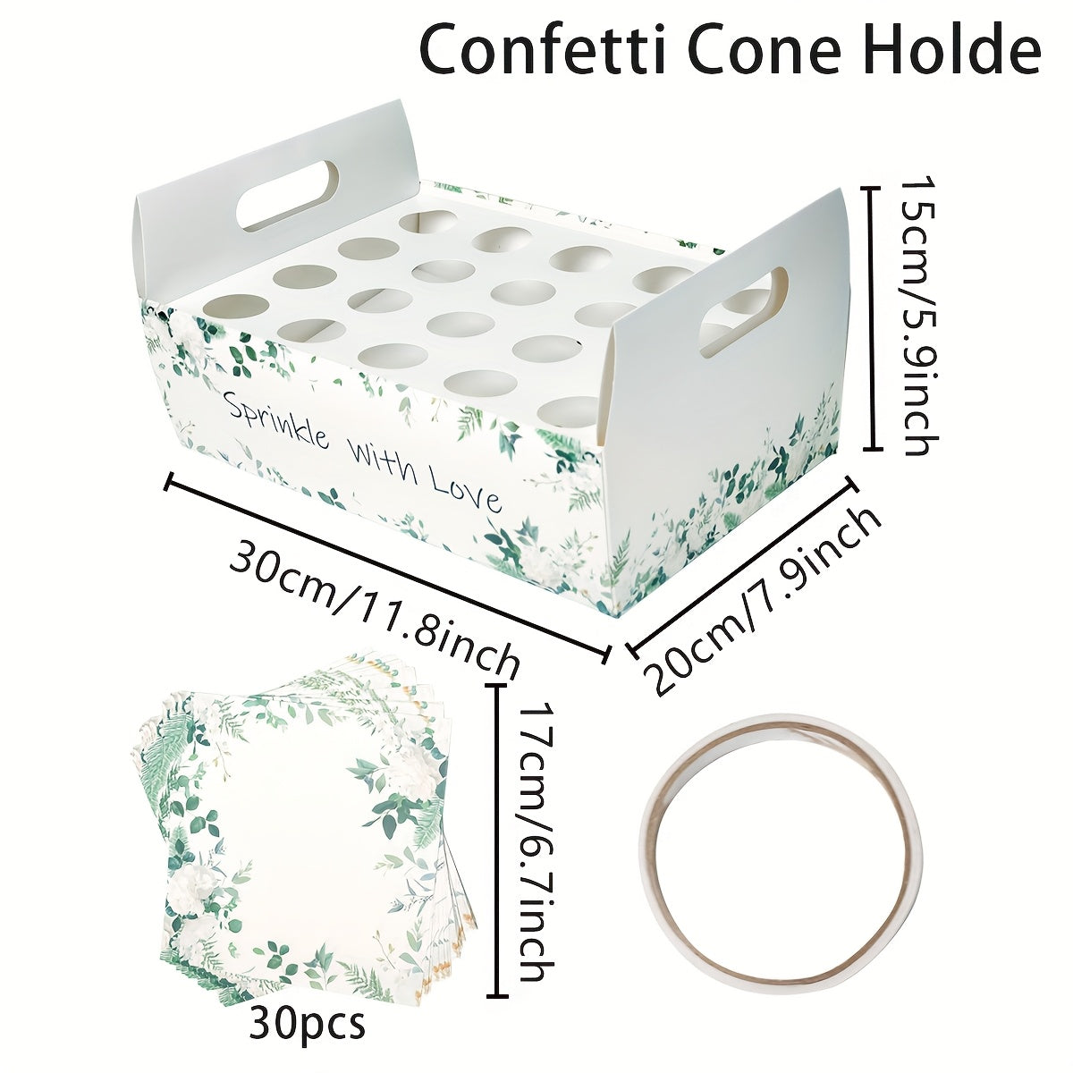 1 Set Green Leaf Kraft Paper Wedding Confetti Cone Kit, Includes Conical Stand Boxes and Trays with Tapered Papers for Natural Petals & Colorful Shreds, Perfect as Party Table Centerpiece Highlight in Rustic Style or Ideal Ch