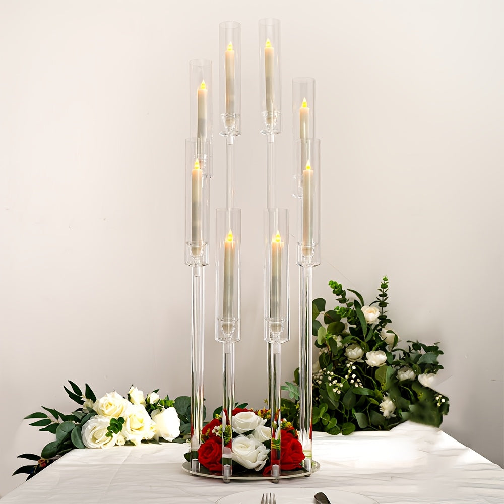 4pcs (4 Total Holders) - Modern Clear Acrylic Candleabra with 8 Arms, Tiered Heights, Stable Base - Elegant Centerpiece for Wedding, Dining Table, Party, Fireplace - Easy Assembly & Space-Saving Design - Ideal for Home or Eve