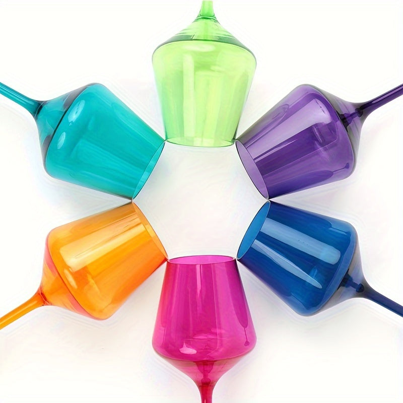 6pcs Colorful Unbreakable Wine Glass Set, 15oz Tritan Plastic Goblets with Long Stems - Dishwasher Safe, Perfect for Parties, Weddings & Outdoor Events