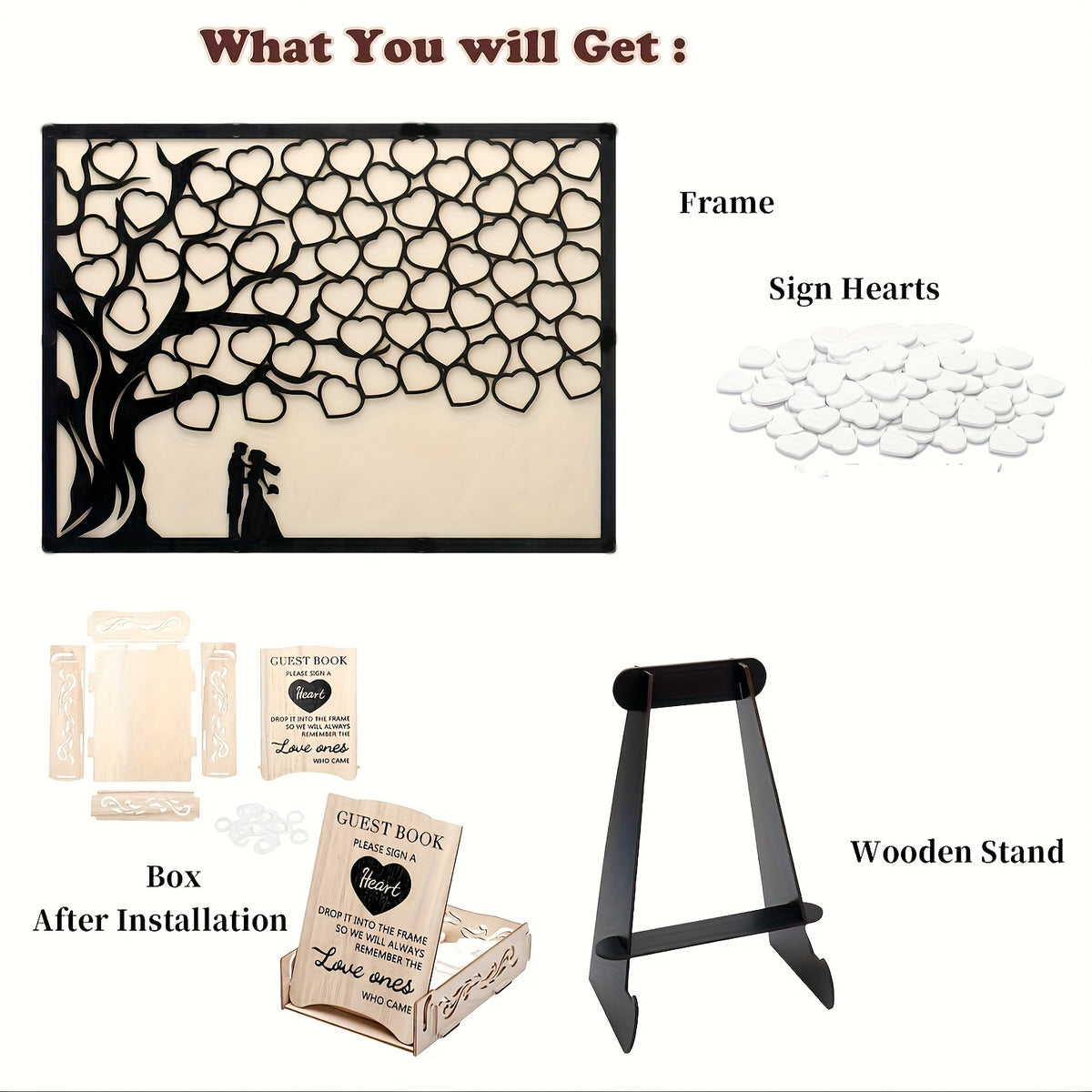 1set Wedding Guest Book Alternative, Guest Book Wedding Reception with Wooden Hearts Guest Book Signs