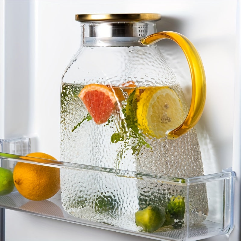 60oz Glass Pitcher with Lid & Spout - Reusable, High-Quality Beverage Jug for Hot/Cold Drinks - Perfect for Iced Tea, Juice, Coffee, Milk - Ideal for Home, Parties, and Hotel Use