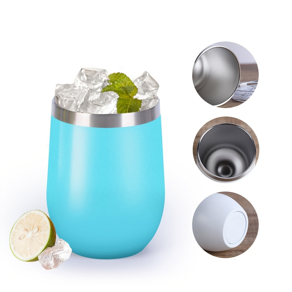1pc, Wine Tumbler, 12 Oz Coffee Mugs With Lid, Double-Layer Vacuum Cup, Long Lasting Insulation Water Bottle, Indoor Outdoor Coffee Cup, Kitchen Accessories, Household Items