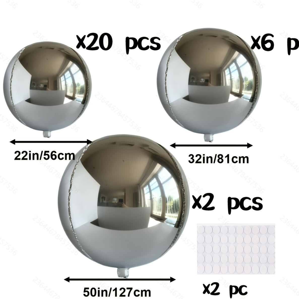 30 PCS Giant 4D Mirror Aluminum Foil Balloons Set (55.88cm, 81.28cm, 127.0cm) -  with Adhesive Strips