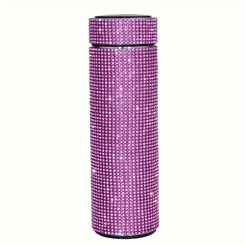 1pc, Sparkling Studded Vacuum Flask, 16oz/480ml Stainless Steel Insulated Water Bottles, Travel Thermal Cups, For Hot And Cold Beverages, Summer Winter Drinkware, Gifts