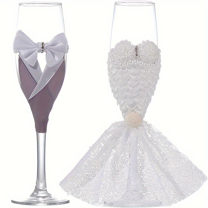 2pcs CZHOMMAGIC Wedding Champagne Flutes Set, Bride and Groom Toasting Glasses, Lead-Free Glass, Hand Wash Only, Reusable, Stemmed, Multipurpose for Cold Beverage, Ideal for Christmas, Hanukkah, Thanksgiving, Valentine'S Day,