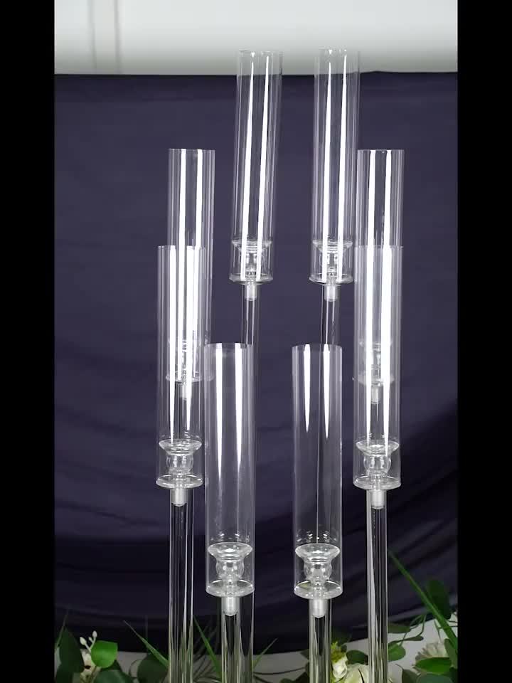 4pcs (4 Total Holders) - Modern Clear Acrylic Candleabra with 8 Arms, Tiered Heights, Stable Base - Elegant Centerpiece for Wedding, Dining Table, Party, Fireplace - Easy Assembly & Space-Saving Design - Ideal for Home or Eve