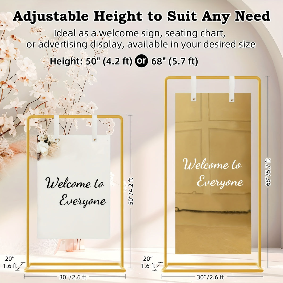 Metal Wedding Sign Holder - Heavy Duty Welcome Stand with Removable Sign, 172.72x76.2x50.8 cm, Contemporary Design for Weddings, Birthdays, Events, and Display Stands, Flower and Poster Not Included, Wedding Decorations
