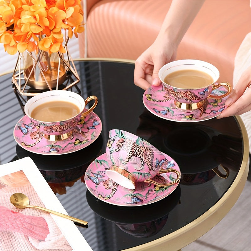 Luxury Vintage Bone China Tea Set - 7oz Coffee Cup, Saucer & Spoon, Lead-Free, Insulated, Non-Slip Grip, Perfect for Afternoon Tea & Special Occasions