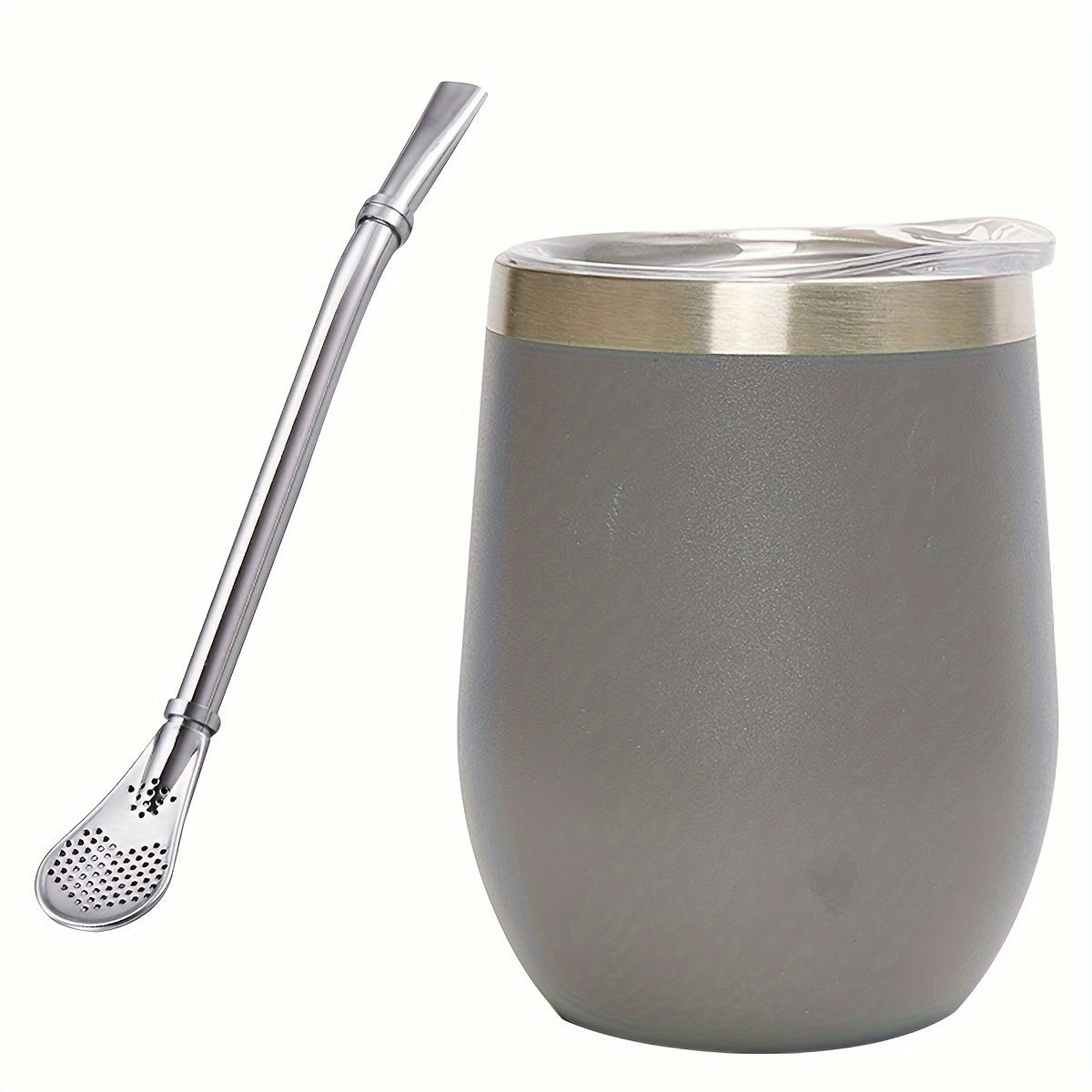 HEPEGA 12oz Stainless Steel Yerba Mate Gourd Set with Lid & Bombilla - Double-Walled, Insulated for Hot or Cold Beverages, Dishwasher Safe, Lead-Free