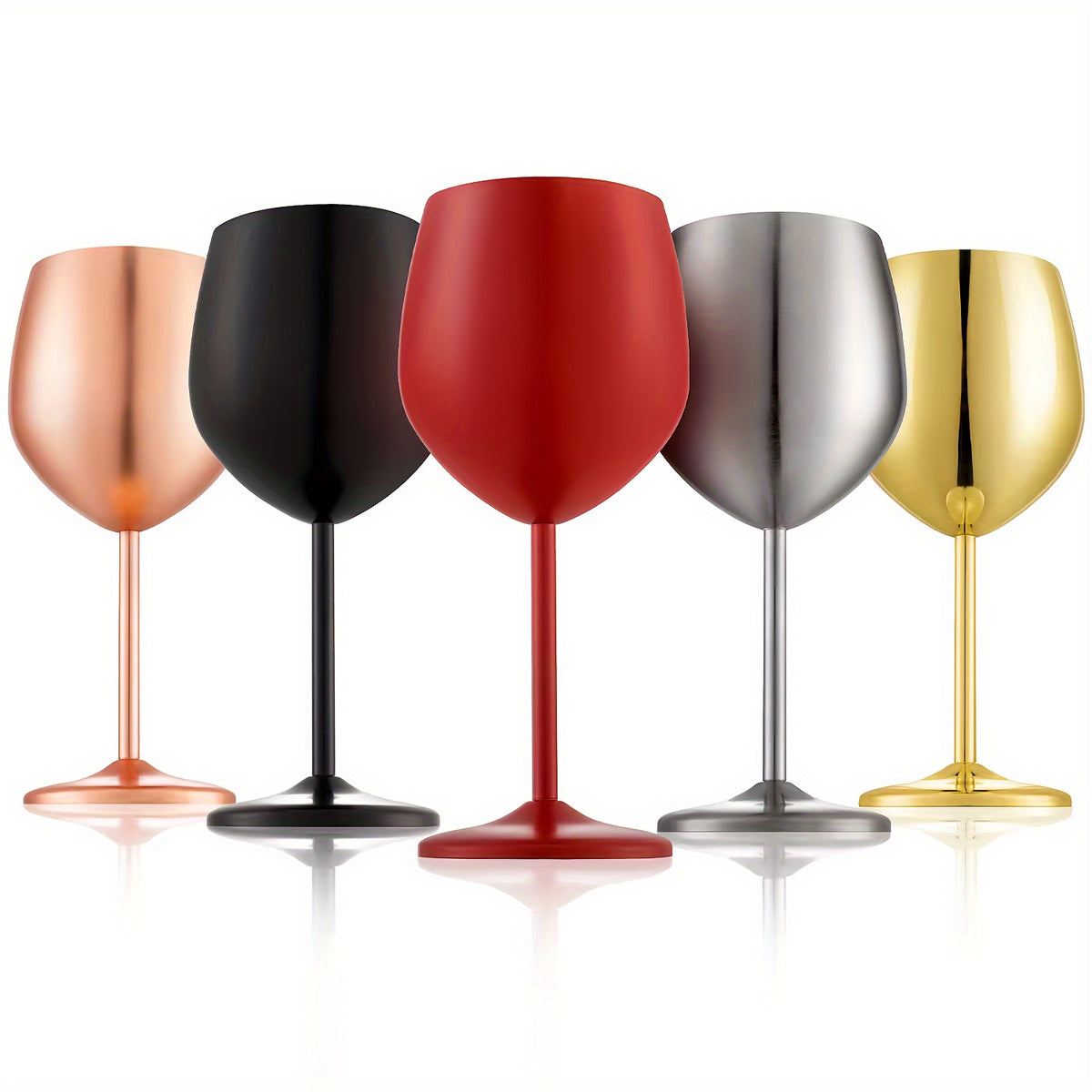 2pcs Stainless Steel Wine & Champagne Glasses - Elegant Metal Goblets in Golden, Silvery, Black, Rose Golden, Red for Dining, Bars, Kitchens, Parties - Reusable, Handwash Only