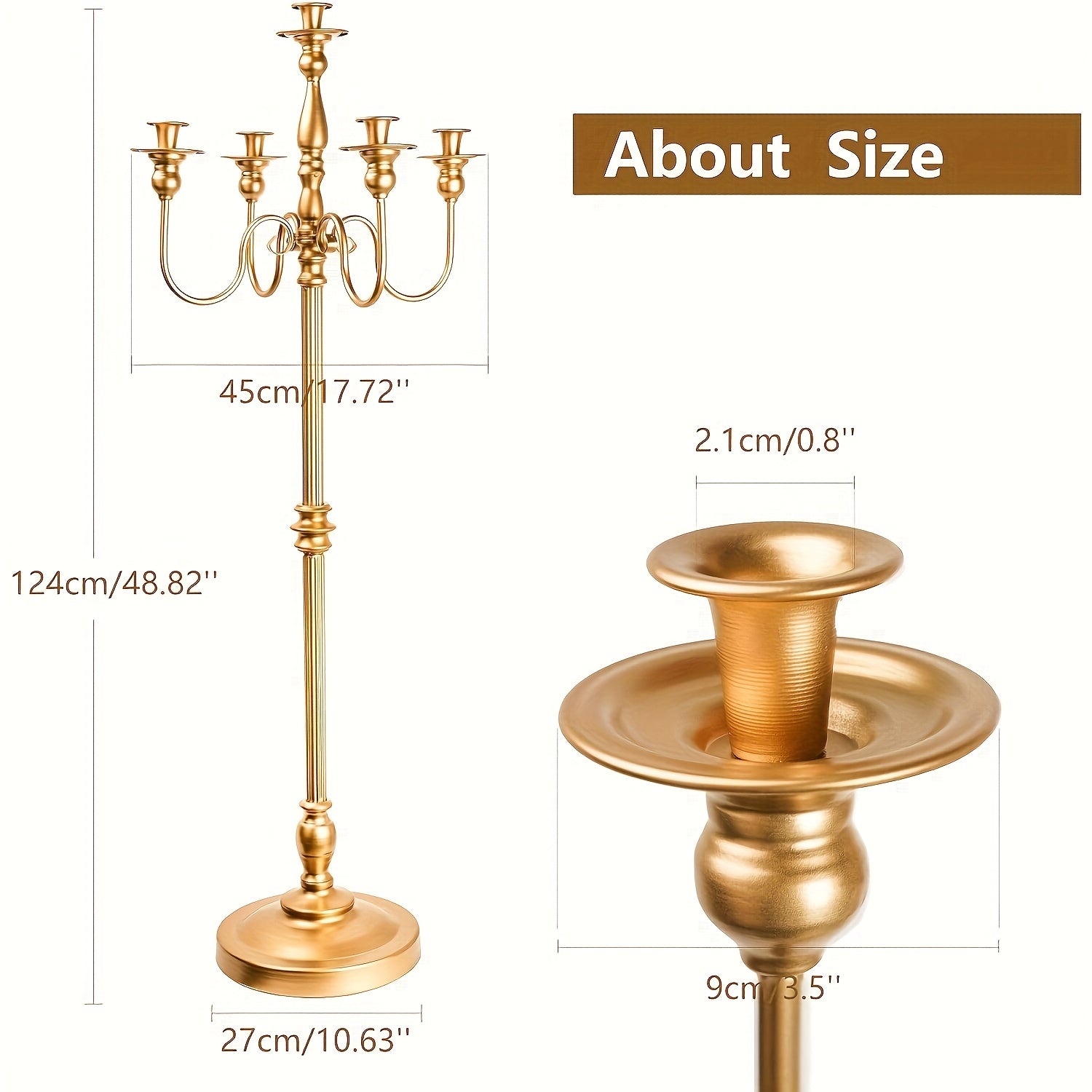 1pc Elegant 5-Arms Golden Metal Candelabra, Floor Mount Floral Centerpiece Stand