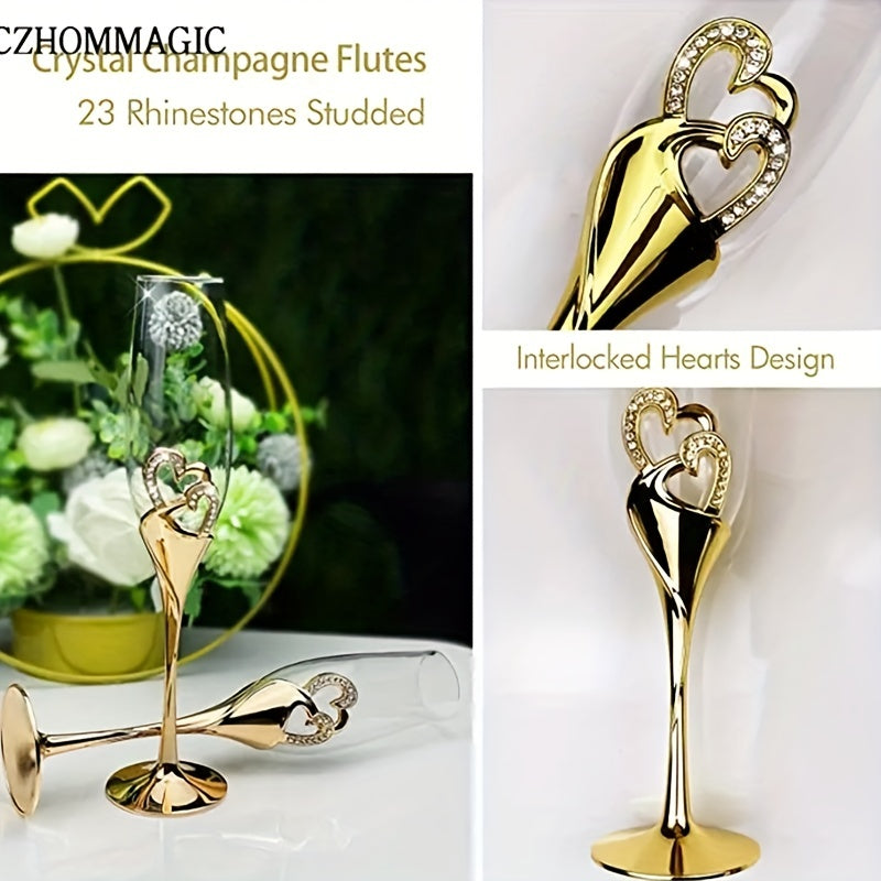 [Popular Choice] Elegant 2pcs Golden Heart Champagne Flute Set - Perfect for Weddings, Anniversaries & Valentine's Day Gifts