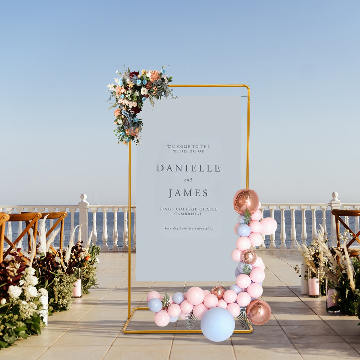 2 x 1.05m Wedding Flower Stand 22mm Round Tube Golden, Wear-Resistant and Rustproof, 7.98 KG Load Capacity, Easy to Move with Widened Rectangular Base 41.33×24.4in, Suitable for Garden Decorations, Wedding Arrangements, Outd