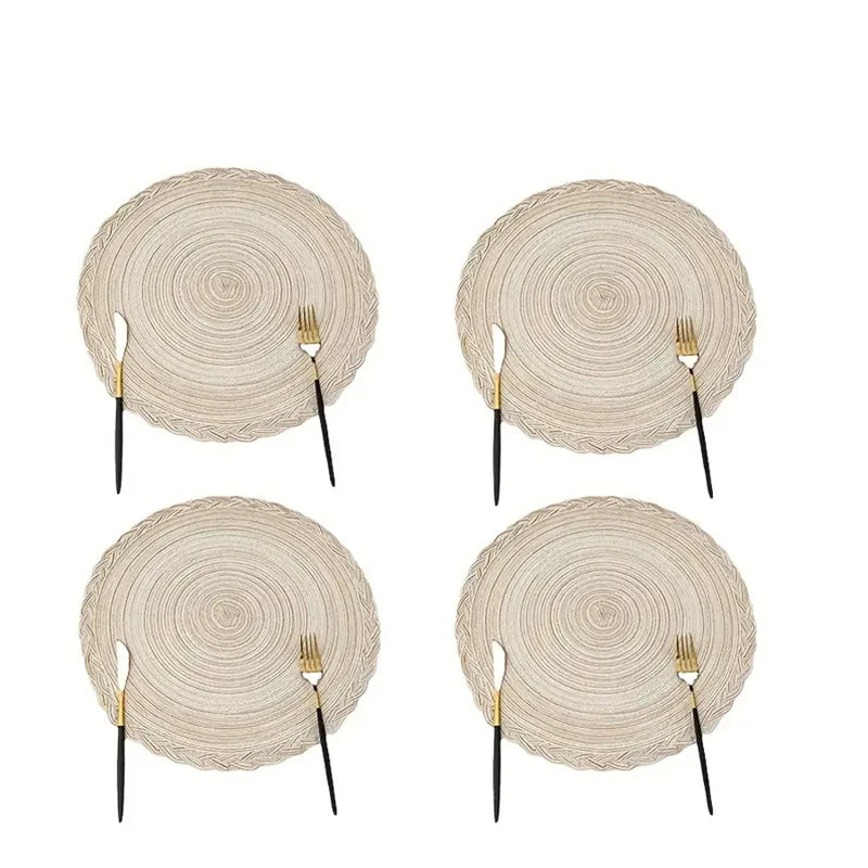 1pcs Round Woven Placemats - Heat-Insulating, Easy Clean, Table Decoration for Western-Style Meals, Festivals