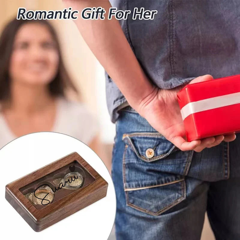 Custom Wooden Wedding Ring Box Personalized Double Slot Holder Wedding Engagement Ring Bearer Box Ring Pillow Burlap Rustic Gift