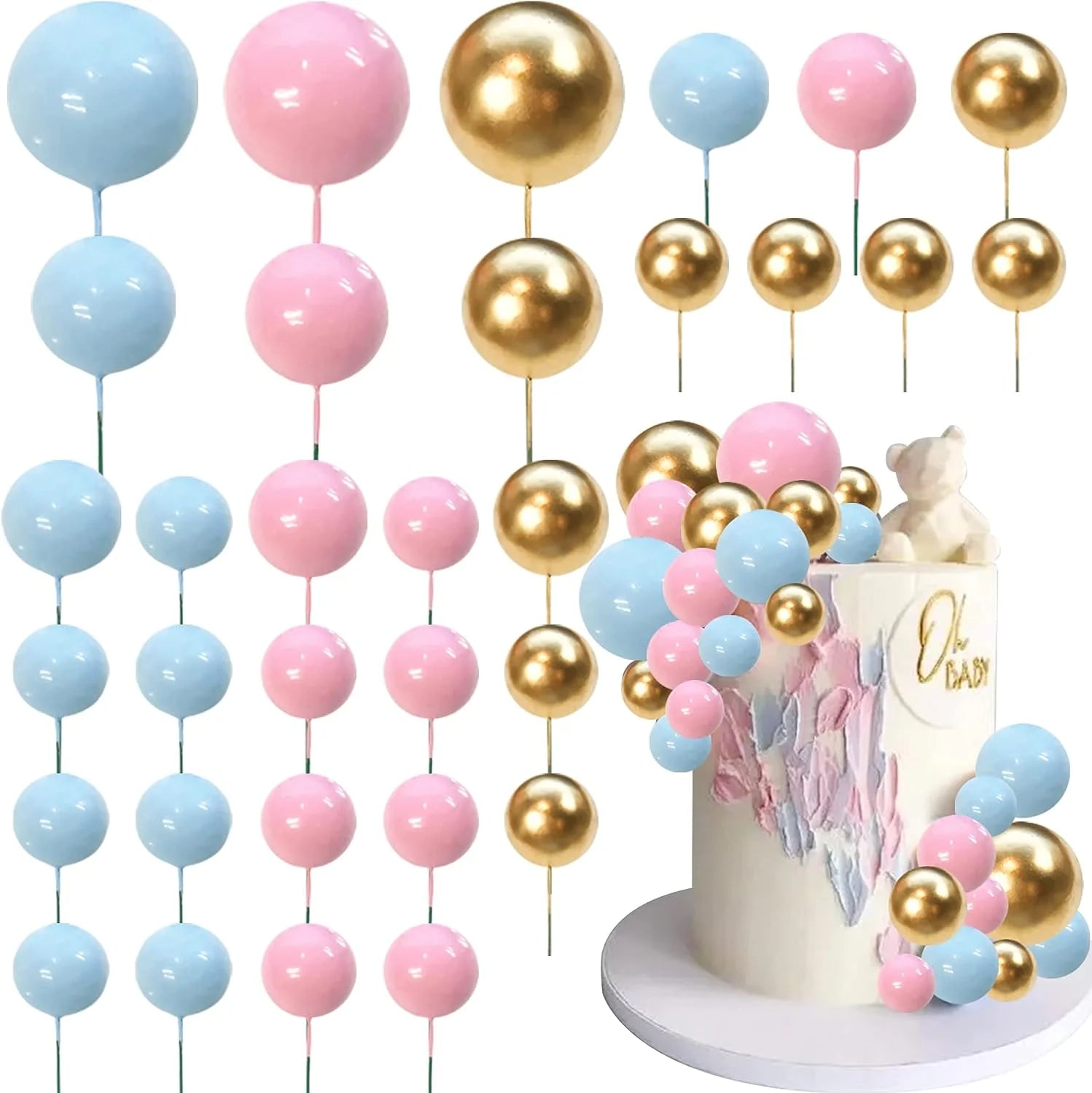 Apricot Gold Light Brown Ball Cake Topper Shaped Cupcake Insert Cake Topper for Bear Theme Birthday Party Favors Wedding Decor