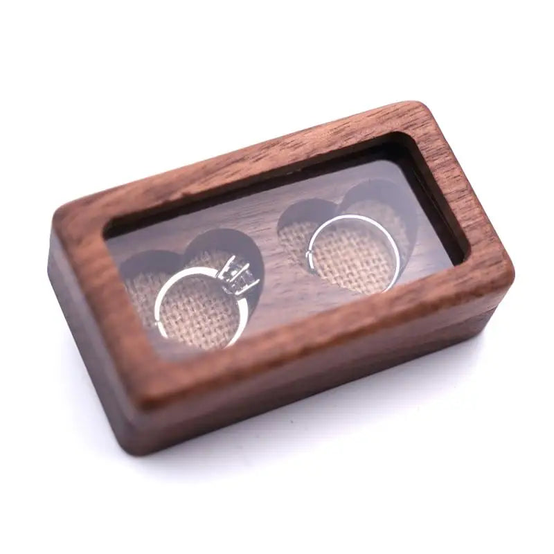Custom Wooden Wedding Ring Box Personalized Double Slot Holder Wedding Engagement Ring Bearer Box Ring Pillow Burlap Rustic Gift