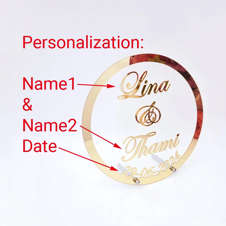 Custom Wedding Name and Date Personalized Round Mirror Frame Acrylic Babyshower Word Sign Party Decor With Nail Guest Gifts