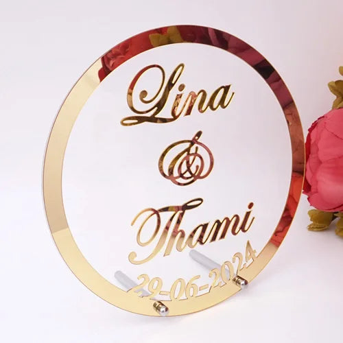 Custom Wedding Name and Date Personalized Round Mirror Frame Acrylic Babyshower Word Sign Party Decor With Nail Guest Gifts