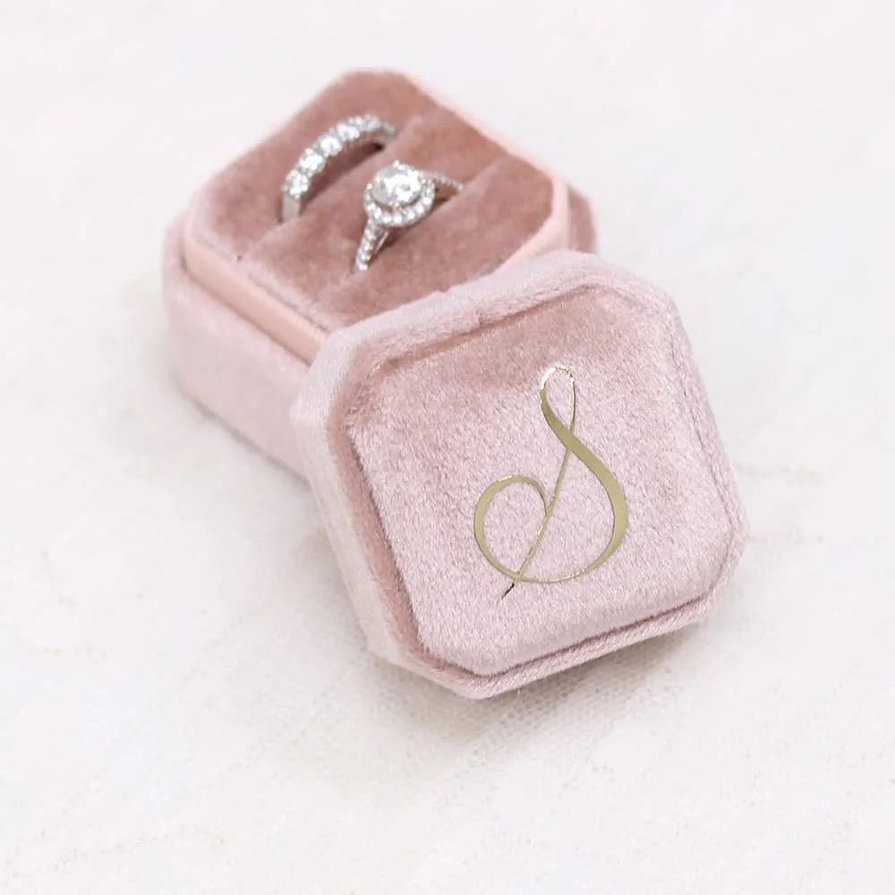 Custom Octagonal Velvet Ring Box Double Slot Retro Ring Bearer Box Engagement Wedding Ring Display Holder Small and Elegant