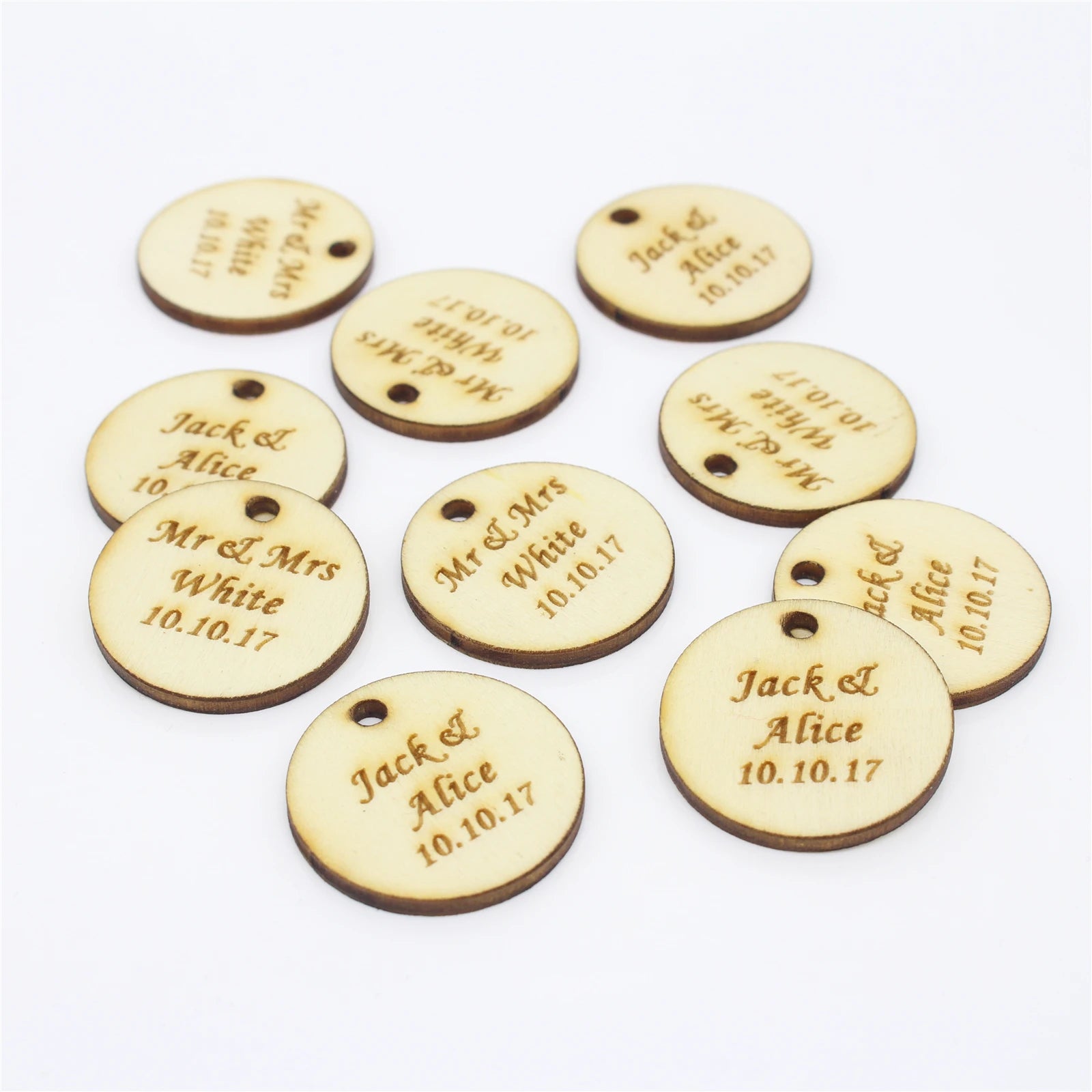 50*Personalized Engraved Gold/Silver Round Label With Hole Custom Name Country Wedding Baby Shower Baptism Party Candy Box Label