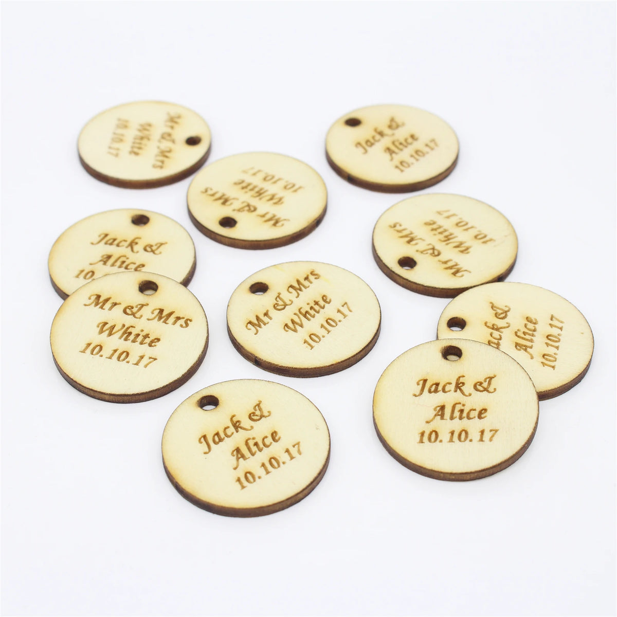 50*Personalized Engraved Gold/Silver Round Label With Hole Custom Name Country Wedding Baby Shower Baptism Party Candy Box Label