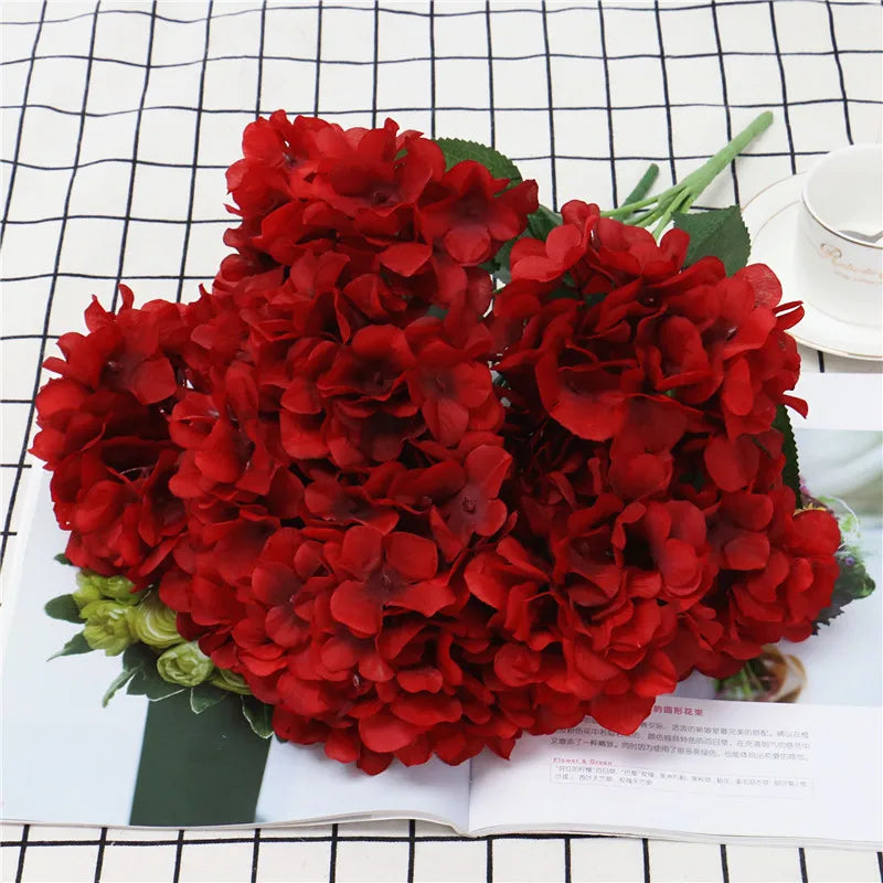 Large 6 Heads Artificial Flower Bunch Silk Hydrangea Wedding Bridal Bouquet Fake Flower Home Decor Flower Wall Christmas Gift
